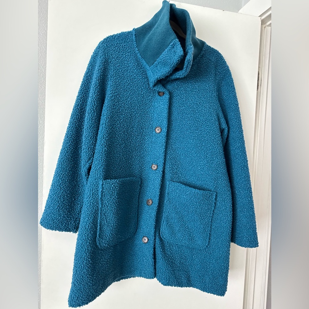 Lands End Boucle Fleece Teal Jacket